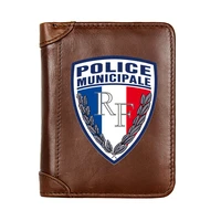 new la r%c3%a9publique fran%c3%a7aise police municipale genuine leather men wallet classic pocket slim card holder male short coin purses