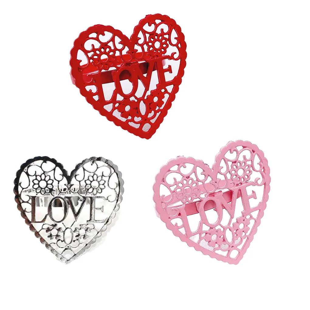 

Heart Shaped Plates Love Buckle Flower Holders Clasps Napkin Rings Romantic Circle Paper Towels Embellishment pink