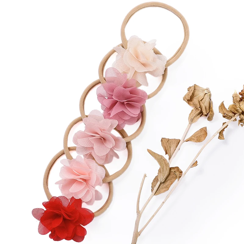 

Повязка на голову с цветами для девочек, шифоновые обтягивающие нейлоновые повязки на голову для детей, аксессуары для новорожденных, весенние аксессуары