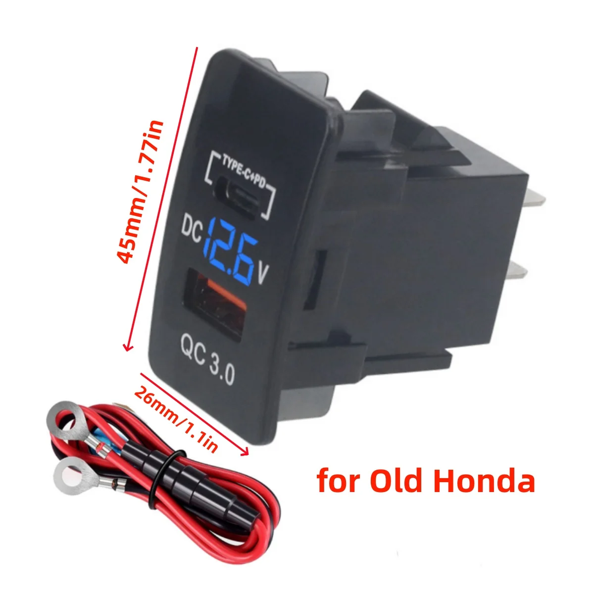 

QC3.0 USB PD Type-C Автомобильное зарядное устройство Разъем для быстрой зарядки с цифровым вольтметром 10А Предохранитель для Honda