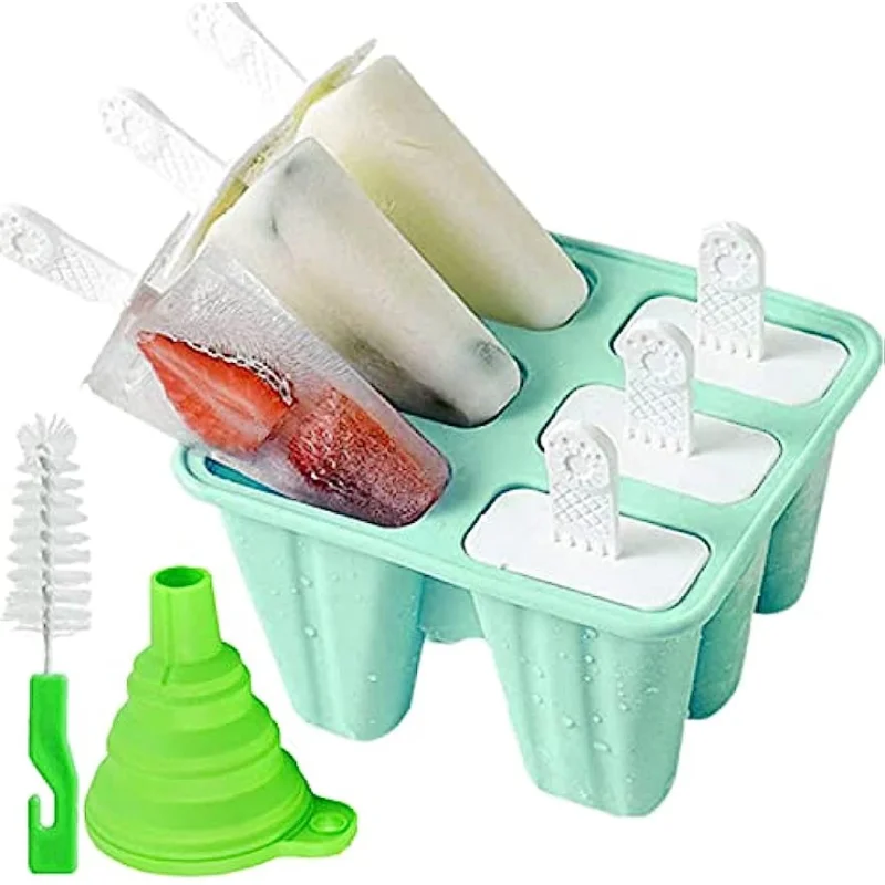 

Popsicle Molds 6 Pieces Silicone Ice Pop Molds BPA Free Popsicle Mold Reusable Easy Release Ice Pop Make with Free Brush Funnel