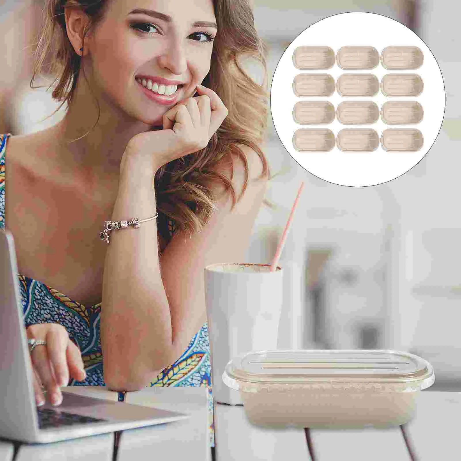 

50Pcs Lidded Salad Packaging Box Light Food To Go Container Takeaway Supplies