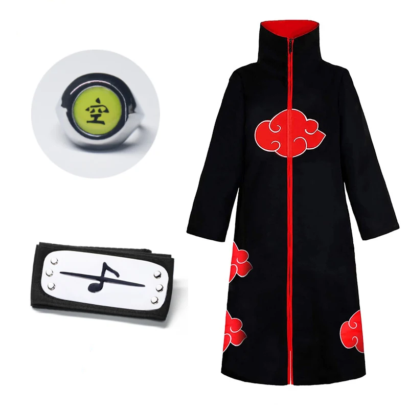 

A Wind of Disaster and Misfortune Orochimaru Anime Akatsuki Embroidered Red Cloud Costume Cloak Ring and Headband Cosplay Cape