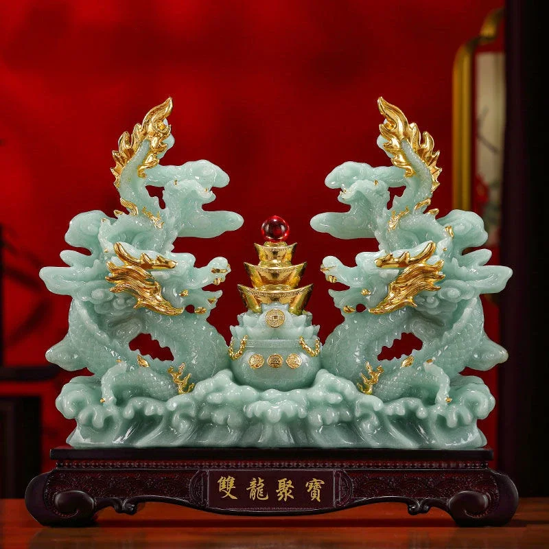 Двойной дракон чаша с сокровищами Fortune Qinglong украшения для гостиной офиса