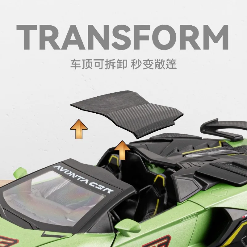 Фото Масштабная модель автомобиля 1:32 из сплава, Lamborghini Aventador SVJ, литая под давлением, с функцией отката, звуком и светом, коллекционный подарок для фанатов №4