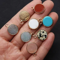 natural stone fashion disc single hole 14x18mm small pendant gold edge blue pine red stone making earrings necklace accessories