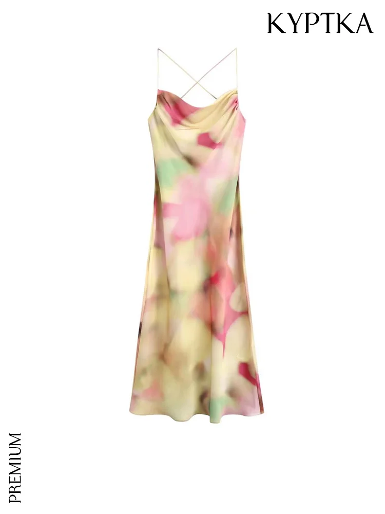 

Женское винтажное платье миди KYPTKA, черное платье с принтом, бантом и открытой спиной, на тонких бретелях