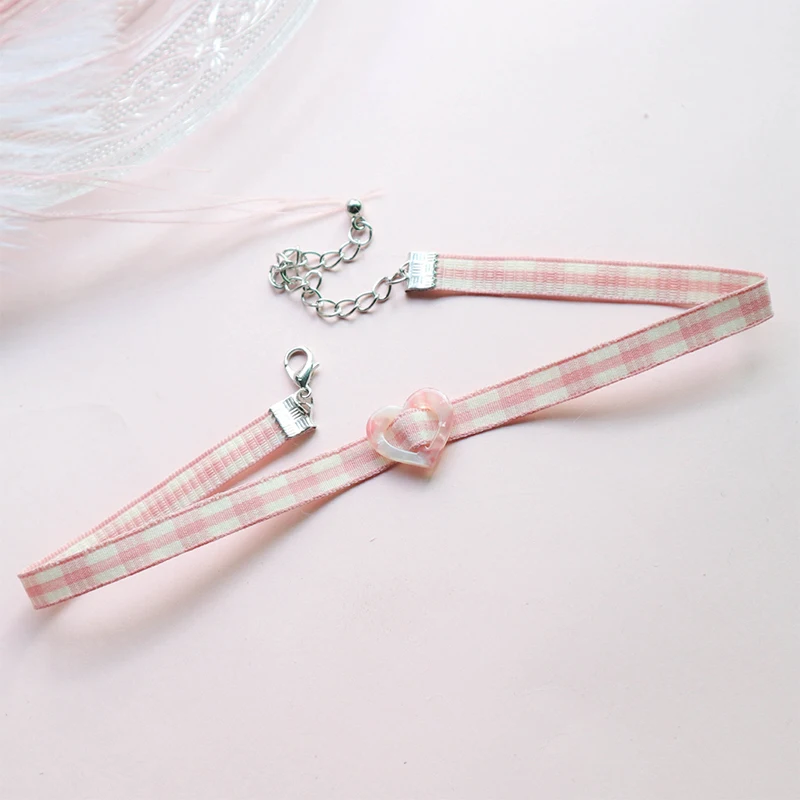 

2022 New Japanese And Korean Fashion Jewelry Necklace Ring Lace Belt Choker Short Collarbone Chain Sweater Chain Pink Necklace