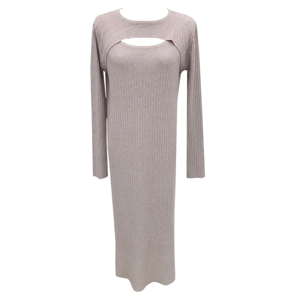 

Женское трикотажное платье-свитер, облегающее эластичное трикотажное платье большого размера с вырезами, вязаное теплое длинное платье в К...