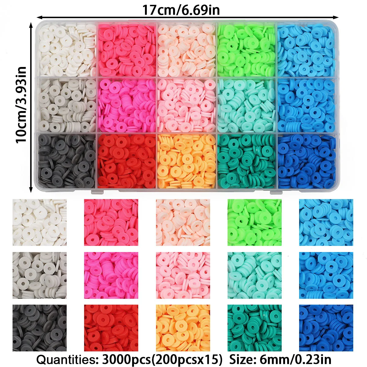 3000PCS Полимерная Глина Плоские Круглые Бусины Набор 6 мм Свободные Просторные Для