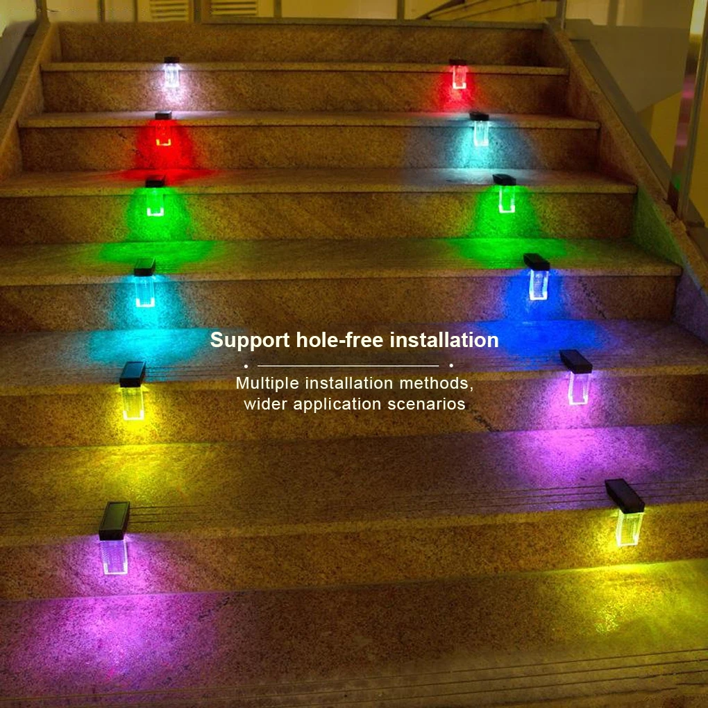 

Solar Powered Step Light IP67 Waterproof Pathway Lamp Backyard Park Balcony Garden Yard White Colorful Light 2 Pcs