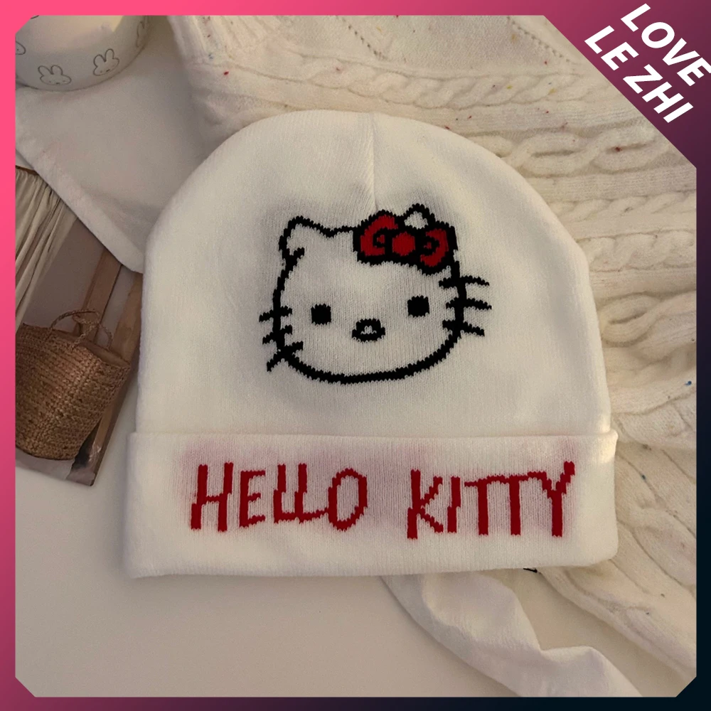 Kawaii Sanrio Hello Kitty вязаная шапка с вышивкой осень-зима сохраняет тепло антифриз
