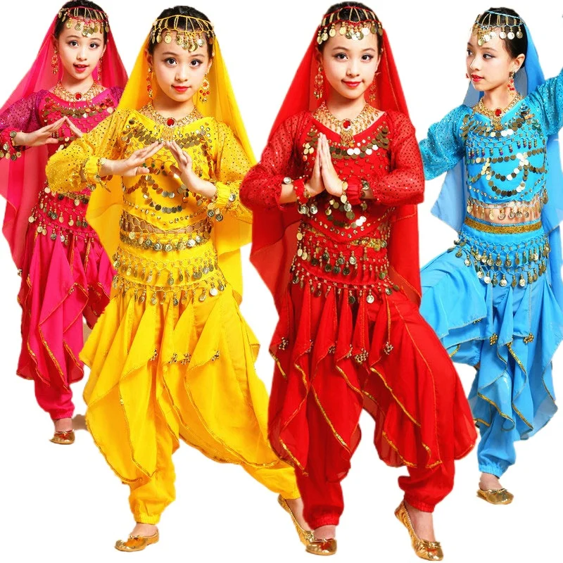 

Long Sleeve Girls Belly Dancing Costume Set Kids Indian Dance Performance Children Girl Bellydance Girl Egypt Dance Costumes