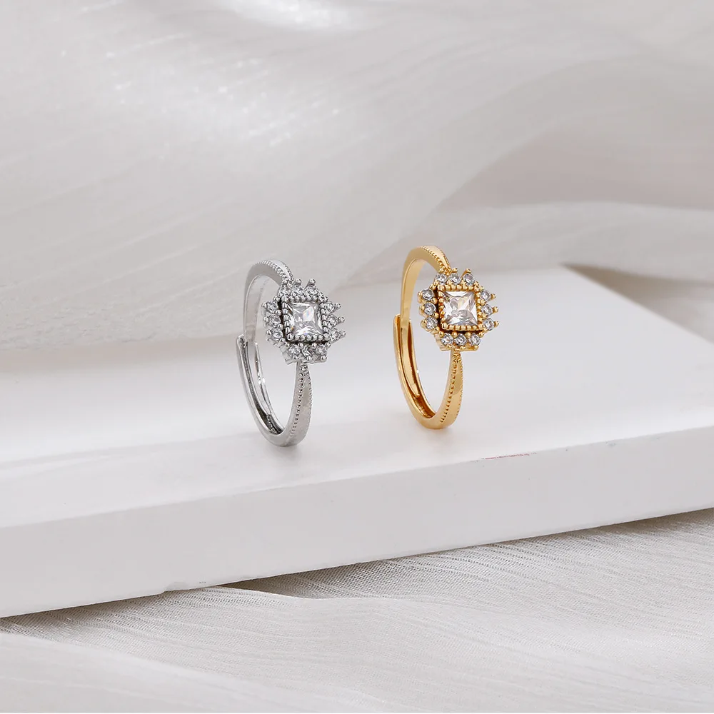 

VENTFILLE Silver Gold Color Zircon Ring for Women Girl Engagement Gift Geometry Square Classic Dropshipping Wholesale