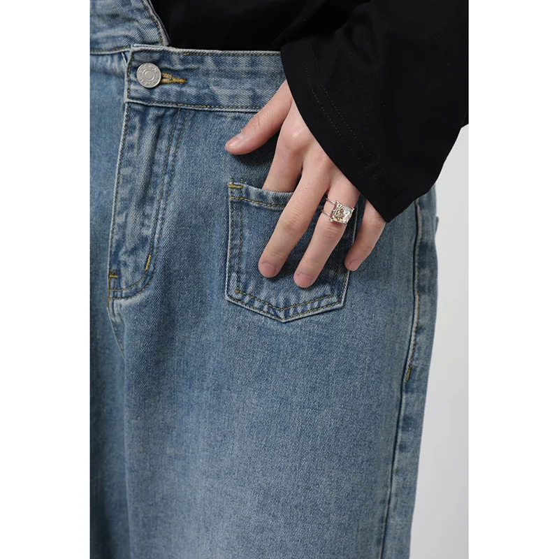 Men Clothing 2022 New Recreational Comfortable Blue Irregular Jeans Loose Temperament Versatile Wide Leg Trousers Autumn Female