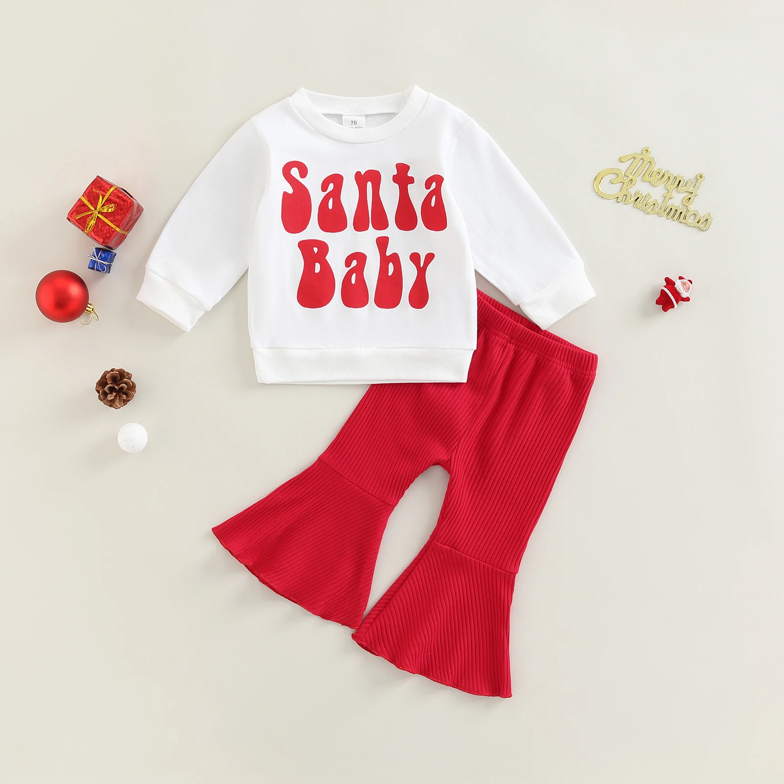 

TR New Autumn Christmas Kids Girls Outfit Letter Printing Long Sleeve Hoodie Tops + Long Bell-bottomed Pants Xmas Clothes
