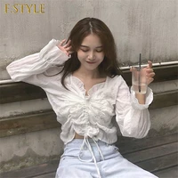 2021 summer new lace women blouse solid v neck ruffles flare sleeved short sexy office lady elegant pulls outwear tops