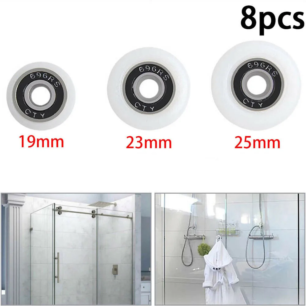 

8Pcs Bath Cabinet Roller Wheel Sliding Door Roller Shower Room Accessories Bearing Roller Wheel 19/23/25mm Rollers