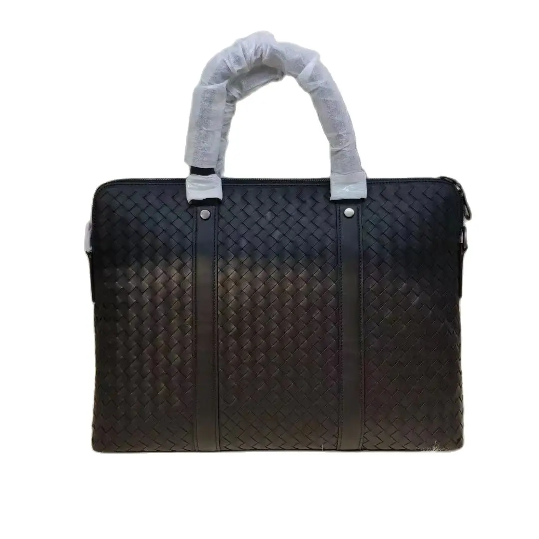 Men's Briefcases Classic Plaid Genuine Leather Laptop Bag Computer Luxury Briecases Bags for Document Leather Messenger Lotes