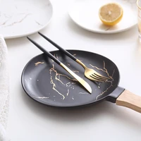 marble stripe round ceramic pizza plate spaghetti plate sushi plate wooden bamboo plate with handle