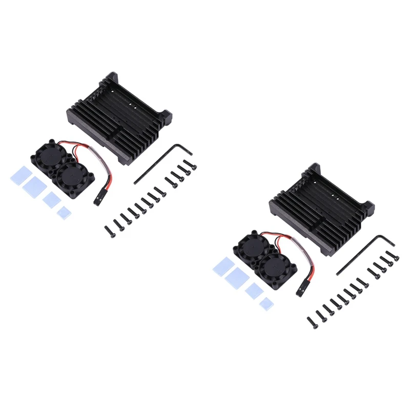 

6X For Raspberry Pi 4 Aluminum Case With Dual Cooling Fan Metal Shell Black Enclosure For Raspberry Pi 4 Model B