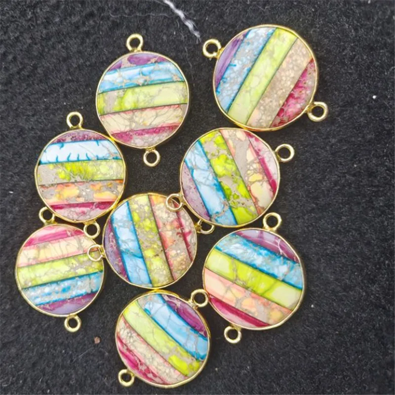 

2PC Natural Imperial Jasper Connectors 20MM Round Shape For Fashion Women's Necklace Making Accessories Free Shipping