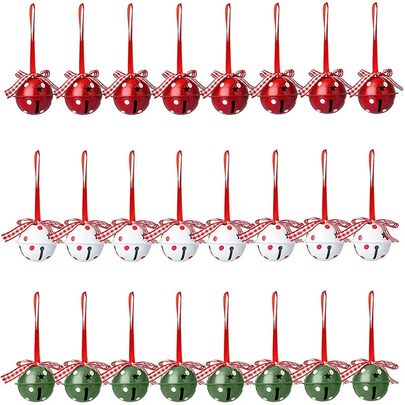 

24 шт. рождественские колокольчики для украшения, красные, белые, зеленые колокольчики с вырезами в виде звезд, рождественские металлические...