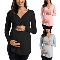 womens new sexy v neck nursing top long sleeve ruffled solid color maternity t shirt