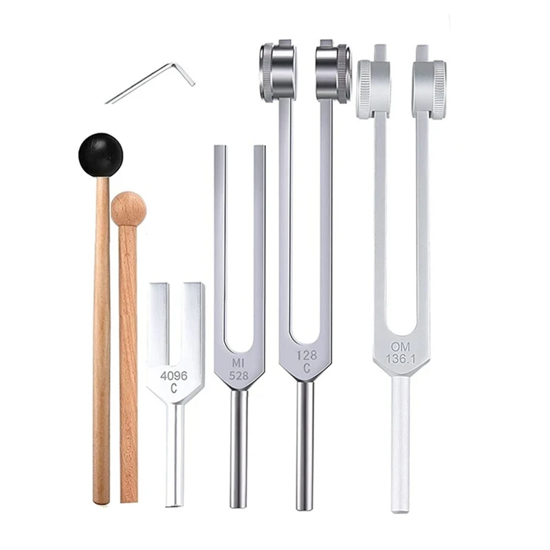 4Pcs Tuning Fork Set(128Hz OM 136.1Hz MI 528Hz 4096Hz) For Healing Chakra Sound Therapy Reliever Stress