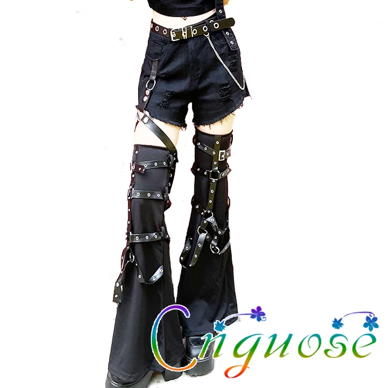 Женские джинсы в стиле панк Y2k Pans леггинсы с пряжкой и заклепками цепочкой