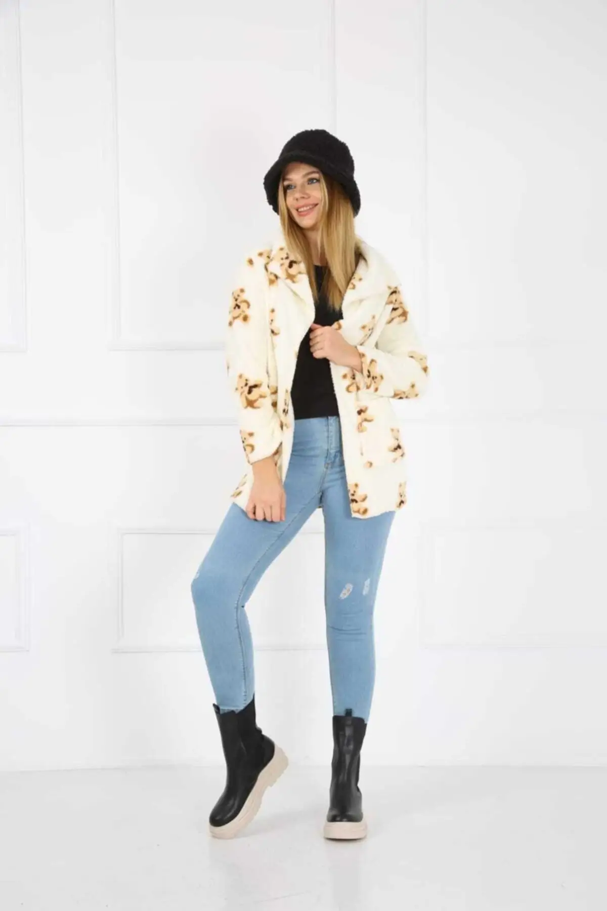 

Женский кардиган с карманами детализированная спортивная одежда с мишками Тедди Повседневный вязаный качественный модный свитер Свободны...