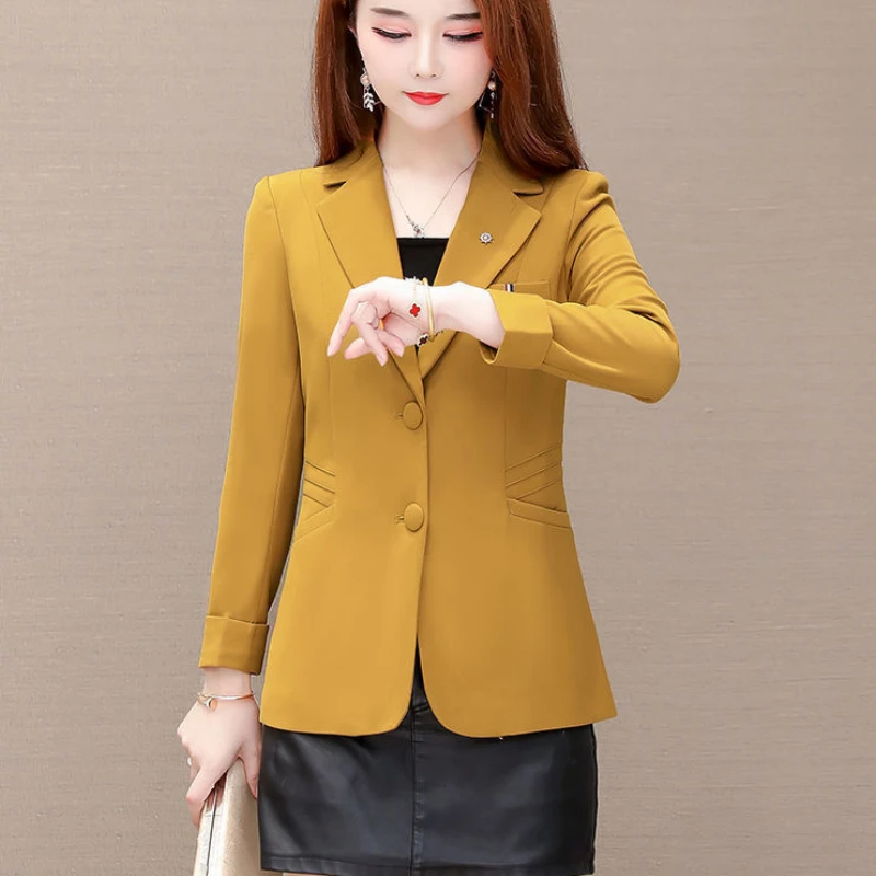 Long-sleeved Blazer Women Slim Solid Color Korean Fashion Jacket Black Suit Short Tops Office Ladies Spring Autumn Coat