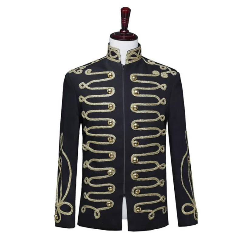 Multiple buckle blazer men suits designs black gold-plated zipper palace jacket mens stage singers clothes dress masculino homme