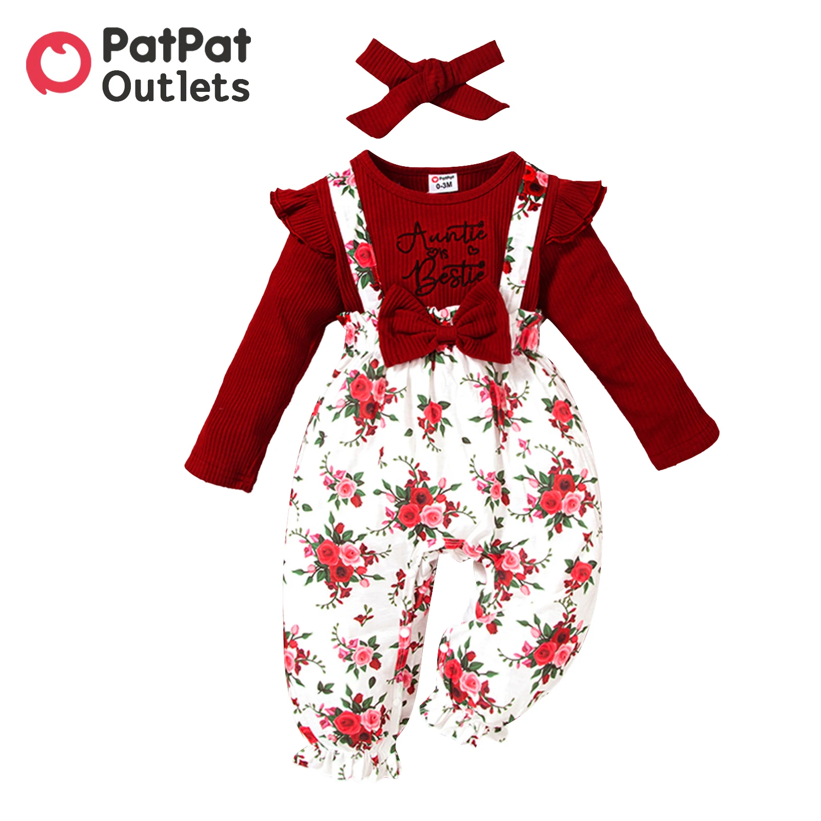 

PatPat 95% Cotton Baby Girl Clothes New Born Overalls Jumpsuit Romper Infant Newborn Rib Knit Floral Jumpsuit with Headband Set