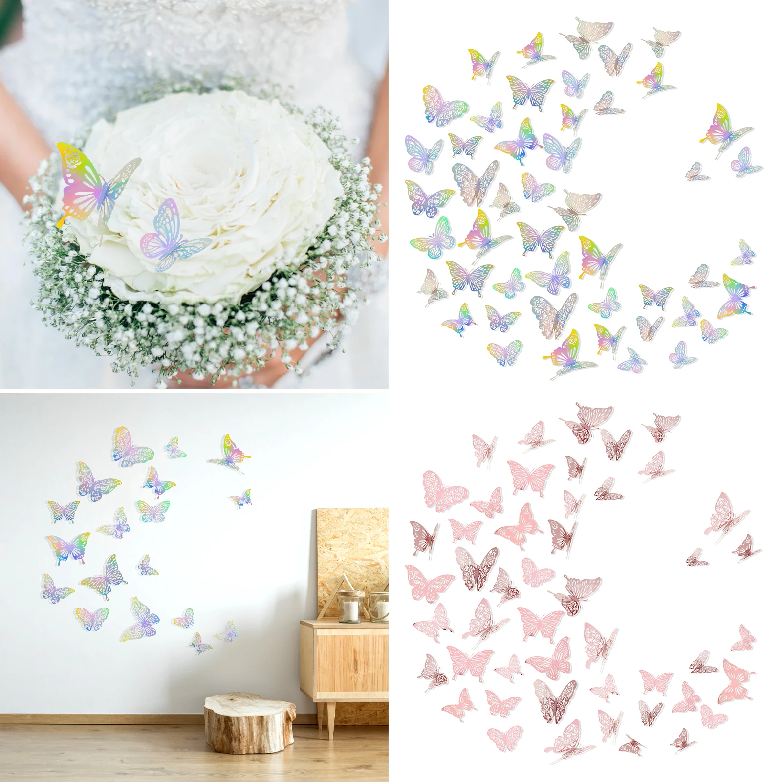 

72 шт., декоративные 3D-наклейки на стену в виде бабочки, 3 размера, 6 рисунков