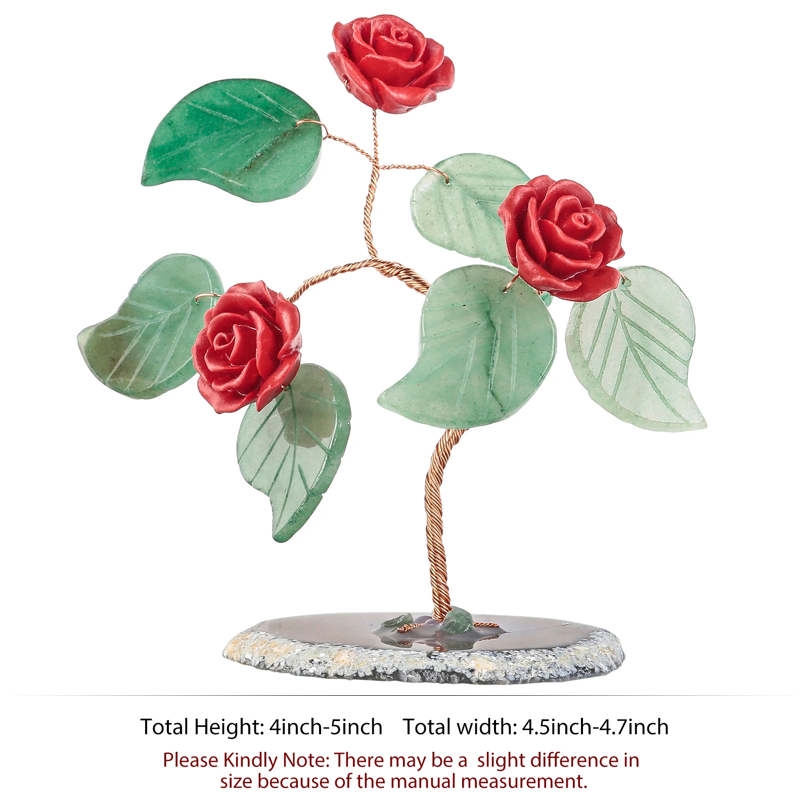 Red Rose Crystal Tree With Green Aventurine Leaves Natural Agate Slice Base For Nordic Home Decoration Ornaments