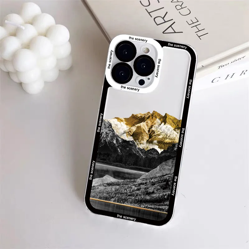 Прозрачный чехол Snow Mountain для iPhone 14 13 12 11 Pro Max XR X XS 7 8 Plus SE Мягкий противоударный