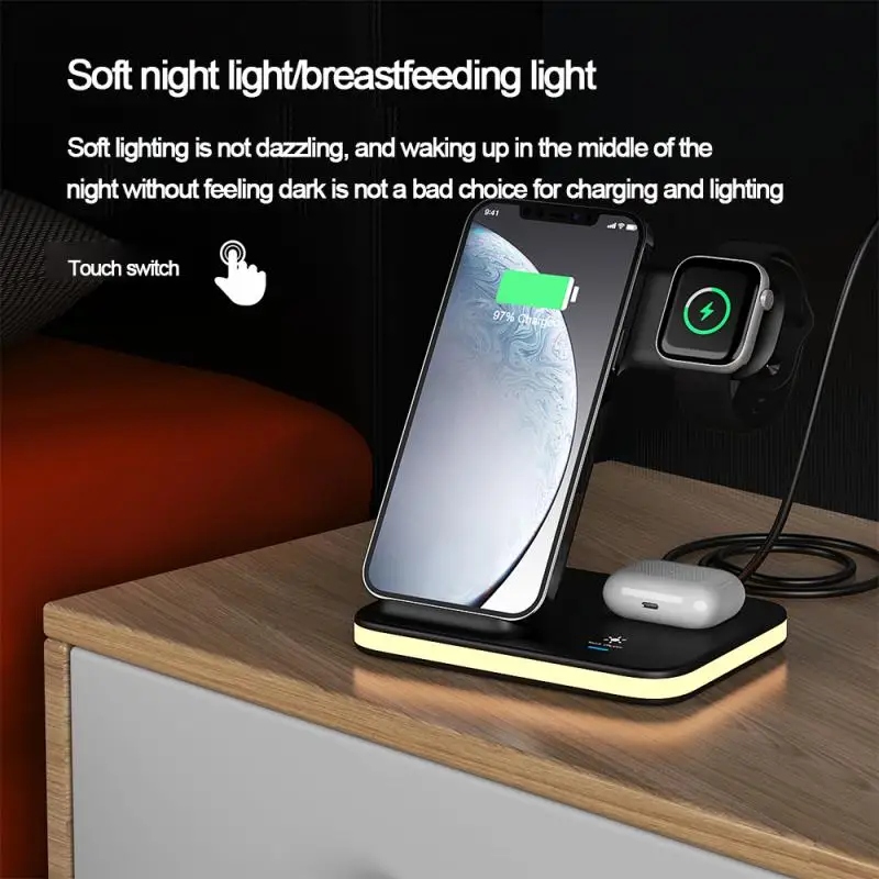 

Charger For Watch Wireless 15w 3 In 1 Charger Fast Charging Foldable Charge Station Wireless Charger For Phone