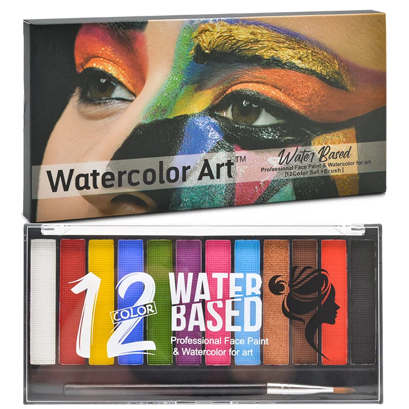 

12 Color Face Body Painting Safe Children Flash Tattoo Painting Art Halloween Party Makeup Palette with Brush Wholesale