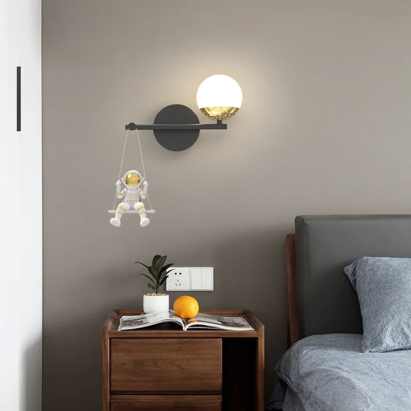 

Astronaut Swing Glass Ball Modern Children's Wall Lamp Bedroom Bedside Living Room Kitchen Bathroom Office Apartment Lighting