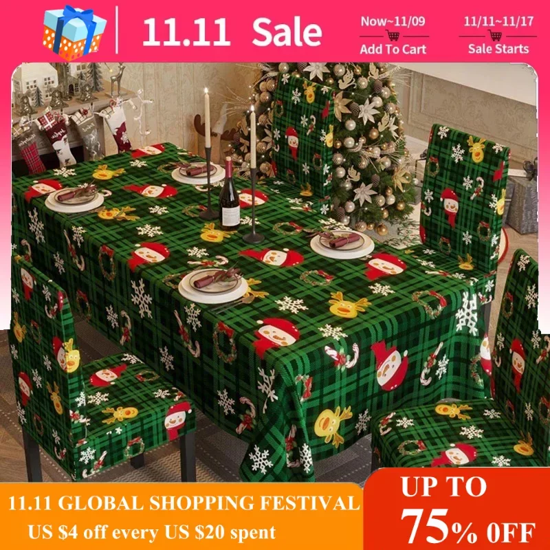 

Christmas Table Cloth Dining Chair Cover Xmas Gifts New Year Rectangle Tablecloth Dinner Chairs Slipcover or Party Dinners Decor