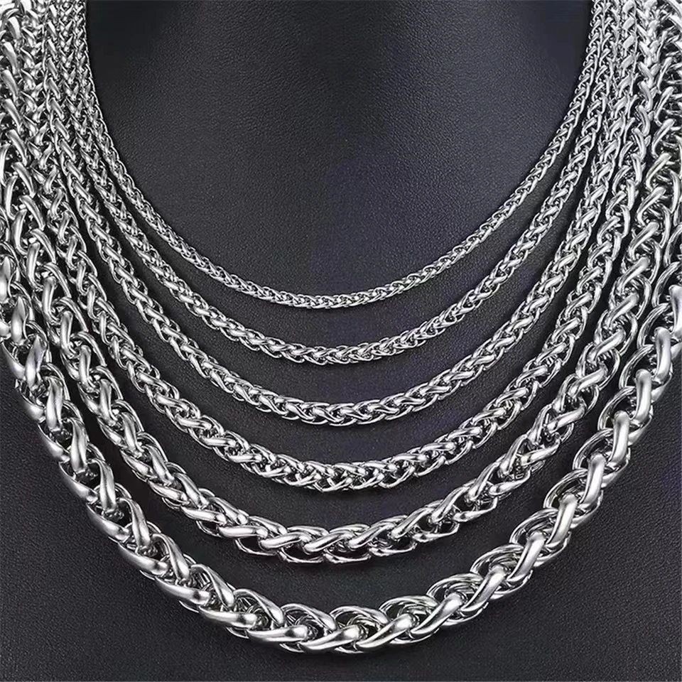 

3 TO 8MM WIDE STAINLESS STEEL TWIST CHAIN NECKLACE FOR MEN CHAIN MALE THICK LONG NECK PUNK ROCK STYLE FASHION GLAMOUR JEWELRY