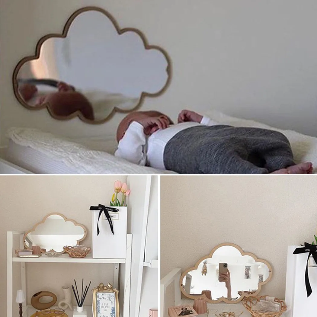

Nordic Wooden Cloud Mirror Sticker Home Decoration For Home Nordic Wood Acrylic Mirror Frame Creative Home Wall Decor Mirror