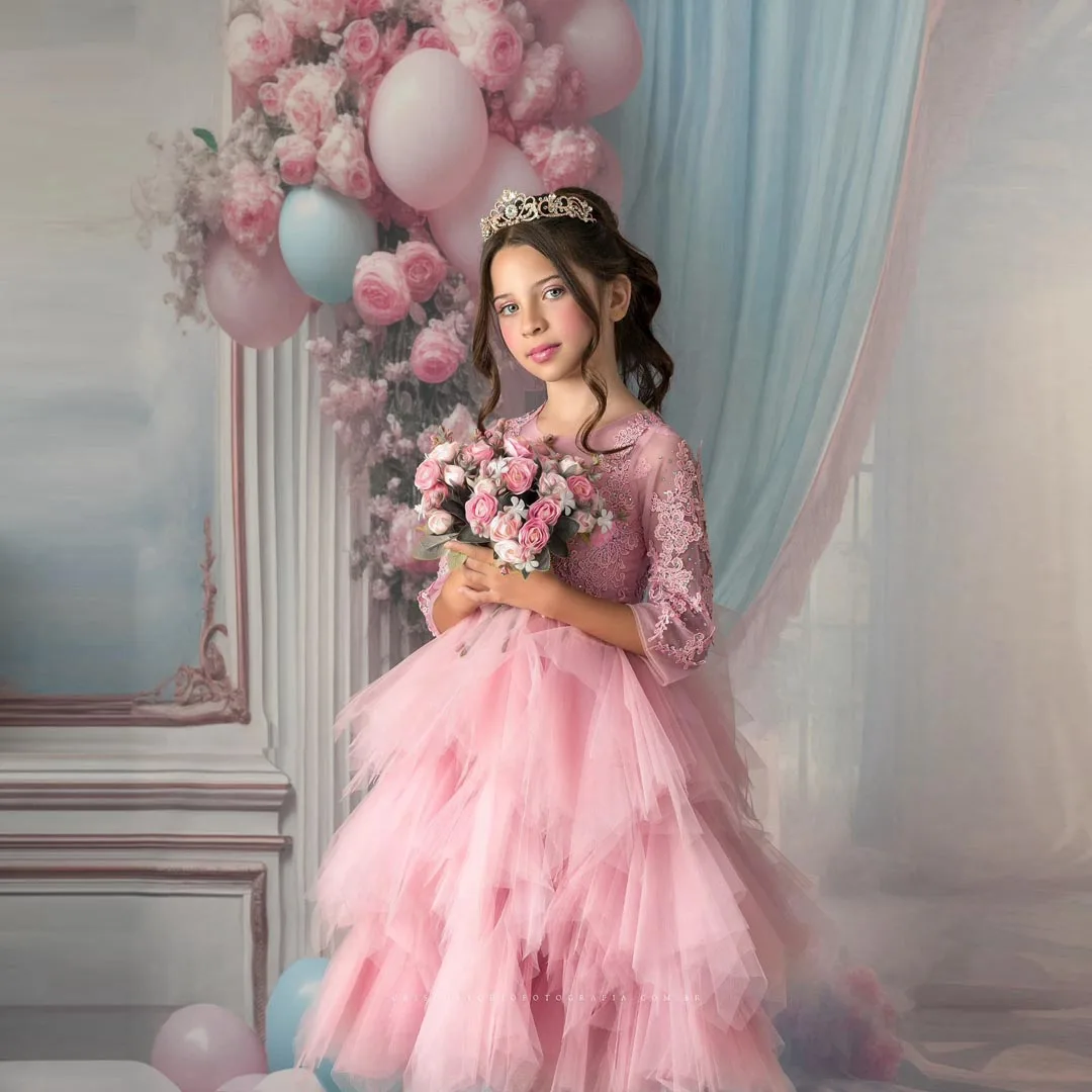 Женское кружевное свадебное платье Элегантное Длинное бальное розового цвета с