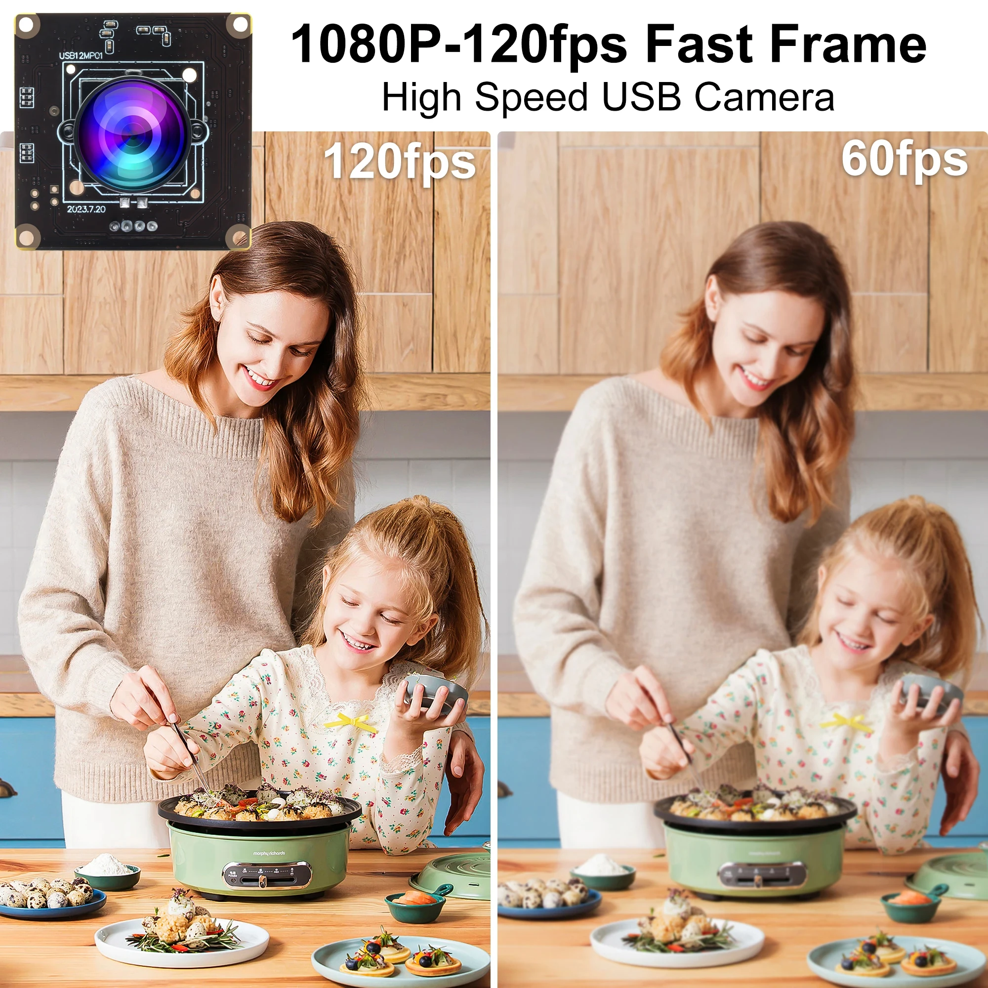 ELP 12MP USB-модуль камеры рыбий глаз 1080P 120fps Высокоскоростная USB-камера