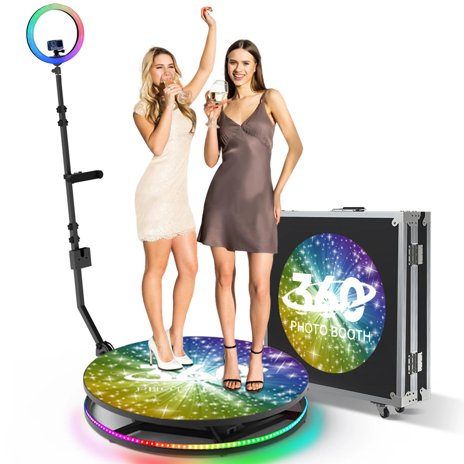 Portable 60-115CM 360 Photo Booth Automatic Rotating Selfie Video 360 Camera Photobooth for 1-7PPL Wedding Party Events Rental