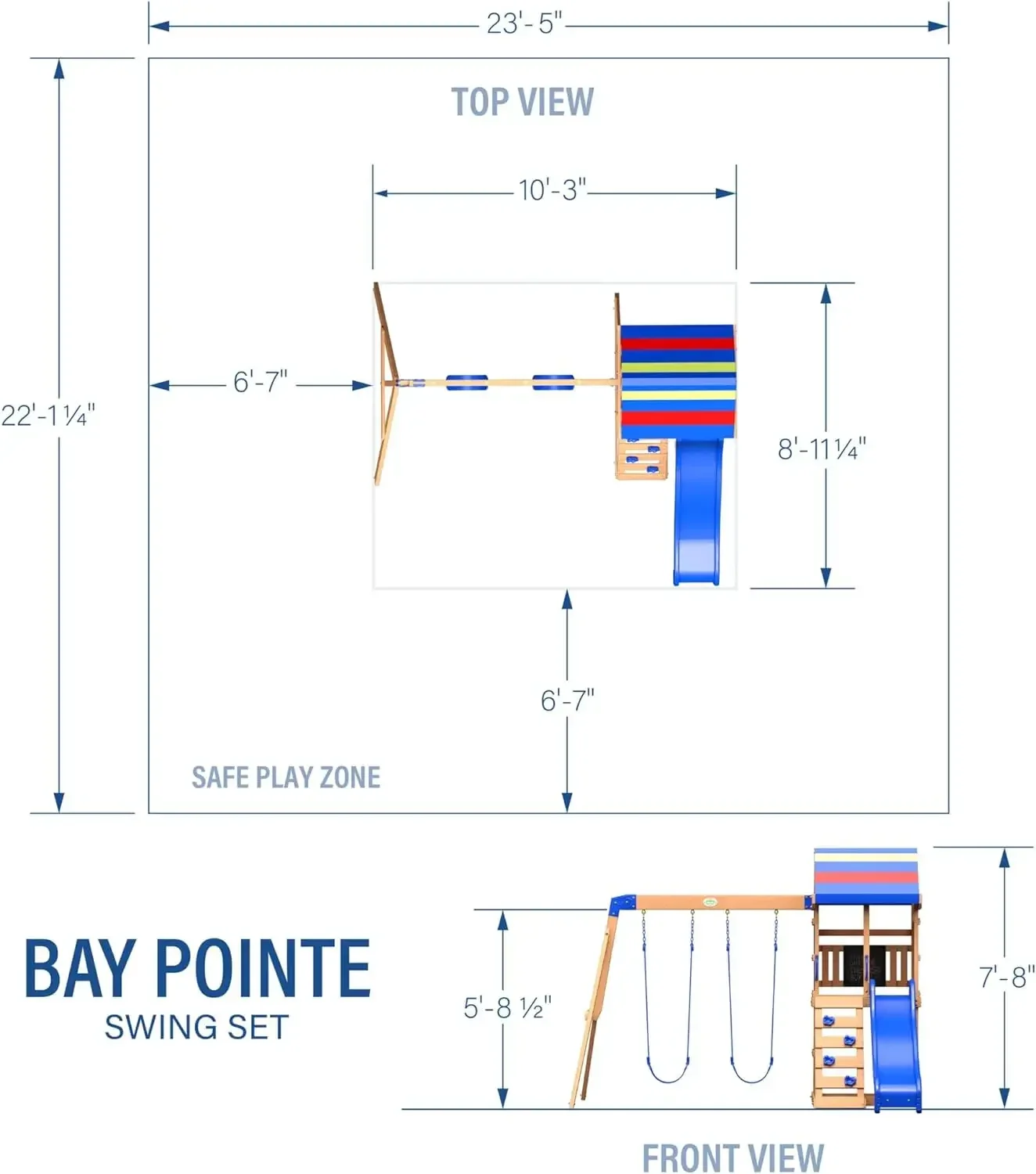 Фото Для Discovery Bay Pointe-Ensemble balançoire en bois, grand pont supérieur avec CAN Amendements, bac à sable, mur de roche, №4