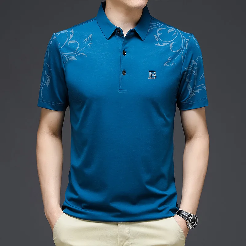 

2023 Summer New Printing Short Sleeve Lapel Polo Shirt Korean Fashion Simple Loose Men's Half Sleeve T-shirt