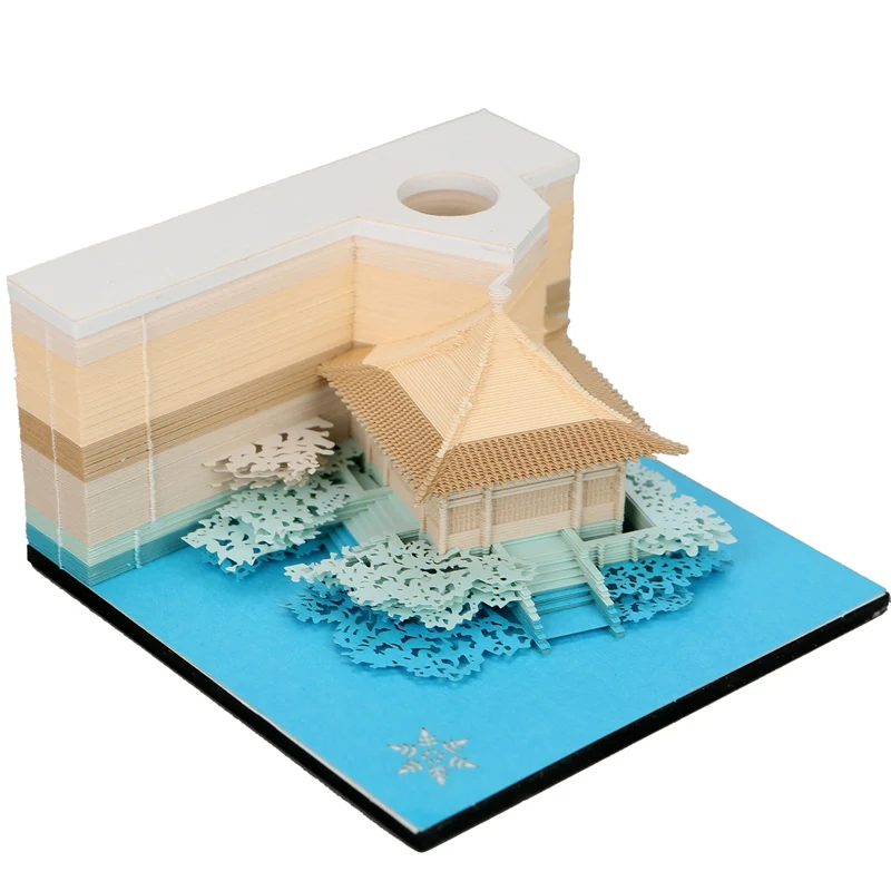 Omoshiroi-Bloc de notas 3D, 160 hojas, Bloc de notas 3D del Pavilion, bloques de papel de notas tridimensionales de construcción china Vintage, regalo novedoso