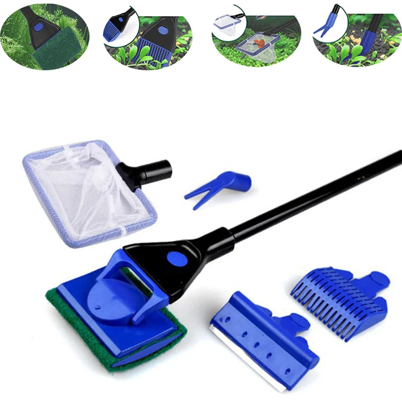 

Aquarium Tank Clean Set Tools 5 in 1 Fish Net Gravel Rake Algae Scraper Fork Sponge Brush Glass Cleaner